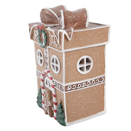 Clayre &amp; Eef | Decoratie Huis met LED Bruin Wit 12x9x16 cm / 2xAAA | 6PR6254