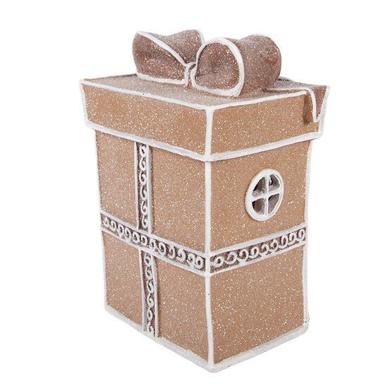 Clayre &amp; Eef | Decoratie Huis met LED Bruin Wit 12x9x16 cm / 2xAAA | 6PR6254