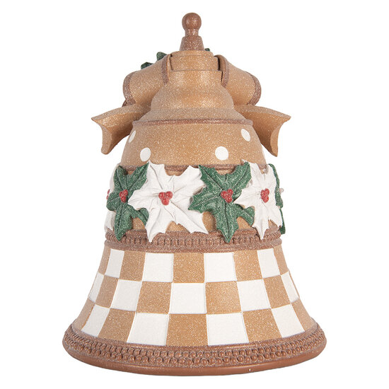 Clayre &amp; Eef | Decoratie Bel met LED Bruin Wit &oslash; 28x35 cm / 3xAA | 6PR6255