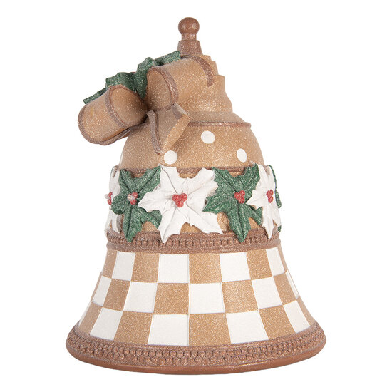 Clayre &amp; Eef | Decoratie Bel met LED Bruin Wit &oslash; 28x35 cm / 3xAA | 6PR6255