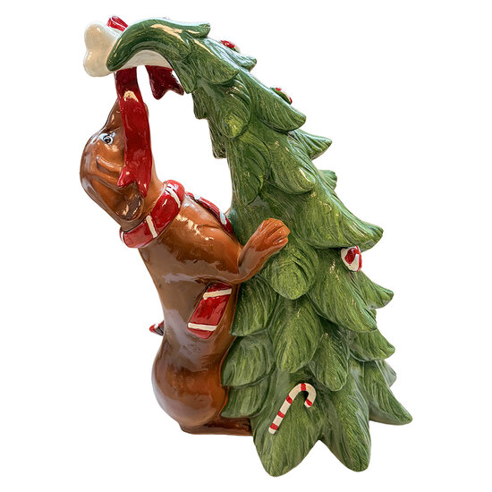 Clayre &amp; Eef | Decoratie Kerstboom met hond Groen Bruin 23x16x32 cm | 6PR6406