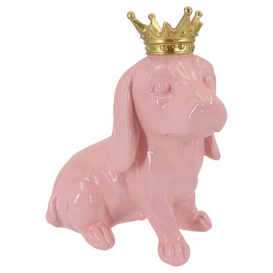 Clayre &amp; Eef | Decoratie Beeld Hond Roze 20x12x19 cm | 6PR6443