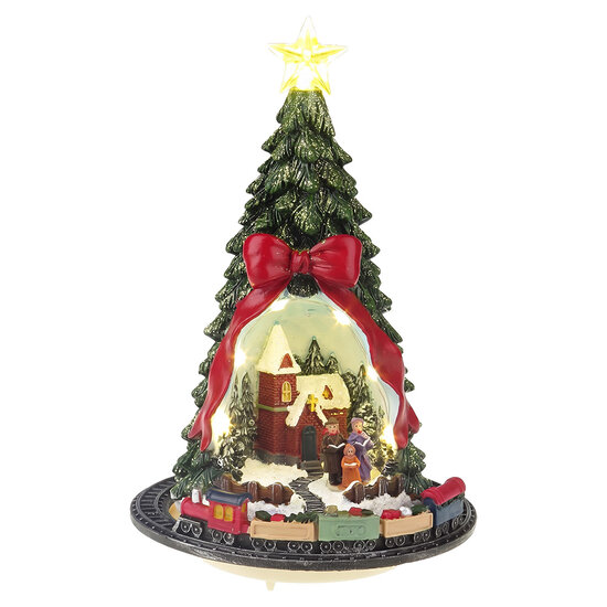 Clayre &amp; Eef | Kerstdecoratie Kerstboom met LED Groen Red &oslash; 16x25 cm / 3xAAA | 6PR6512