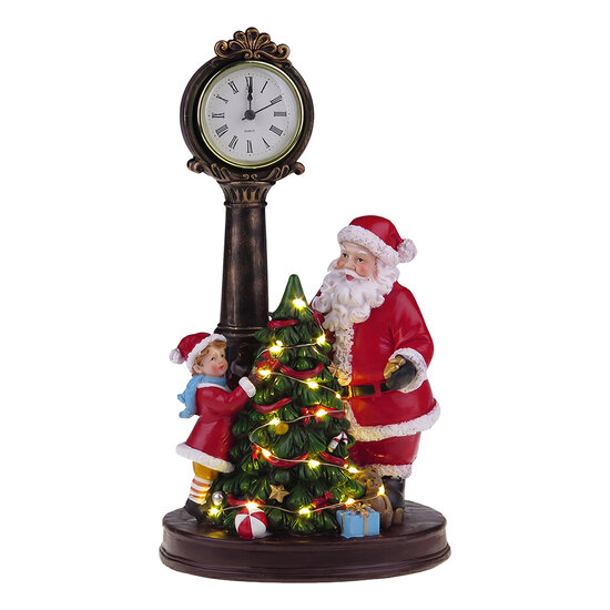 Clayre &amp; Eef | Kerstdecoratie Kerstman met LED Bruin Rood 18x14x31 cm / 3xAA / 1xAAA | 6PR6524