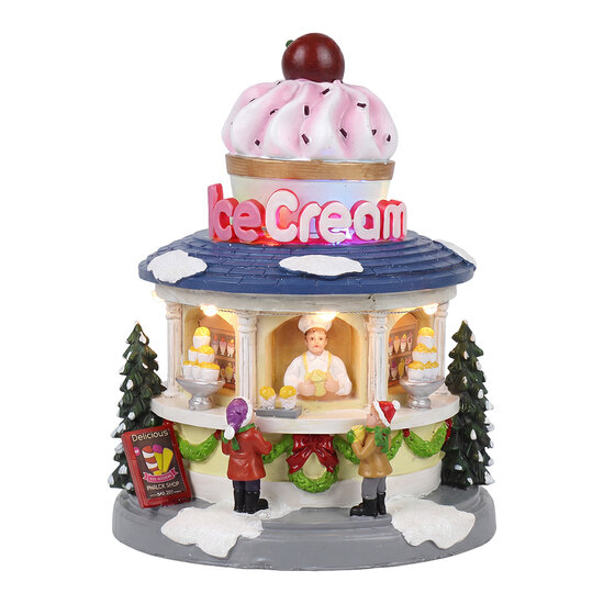 Clayre &amp; Eef | Kerstdecoratie marktkraampje met LED Wit Roze &oslash; 15x19 cm / 3xAA | 6PR6532