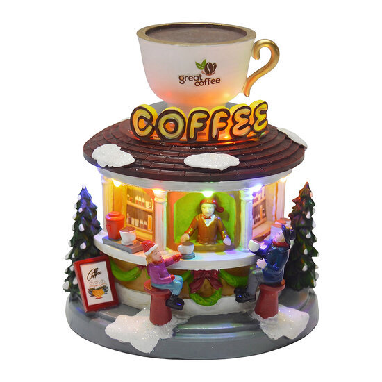 Clayre &amp; Eef | Kerstdecoratie marktkraampje met LED Wit Bruin &oslash; 15x17 cm / 3xAA | 6PR6533