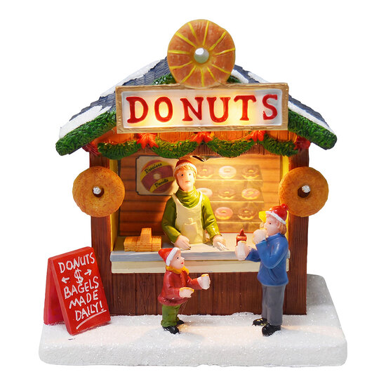 Clayre &amp; Eef | Kerstdecoratie marktkraampje met LED Bruin Groen 12x9x13 cm / 2xAA | 6PR6535
