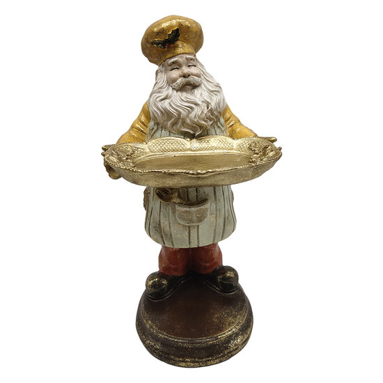 Clayre &amp; Eef | Kerstdecoratie Kerstman met schaal Beige Goudkleurig 15x17x29 cm | 6PR6552