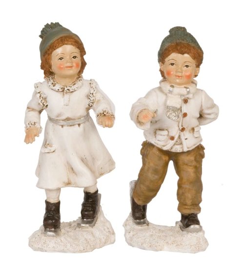 Set jongen &amp; meisje op ski&#039;s 18 cm | Clayre &amp; Eef