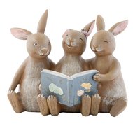 Decoratie konijnen met boek 14*10*12 cm Bruin | 6PR0695 | Clayre & Eef