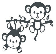 Sticker twee aapjes aan een tak donker grijs 35 x 35 cm - 1 | Rosami