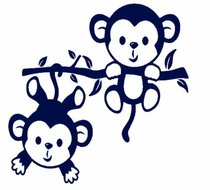 Sticker twee aapjes aan een tak donker blauw 35 x 35 cm 1 | Rosami