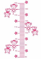 Sticker groeimeter aapjes aan tak roze 102 x 55 cm - 1| Rosami