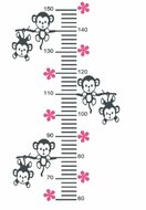 Sticker groeimeter aapjes aan tak grijs / roze 102 x 55 cm - 1 | Rosami