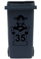 Sticker koe kliko met huisnummer voor afvalcontainer  1 | Rosami
