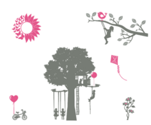 Muurstickerset Speeltuin | Kinderen op schommel - ballon - fiets - bloem - vlieger | Kinderkamer | Rosami Decoratiestickers