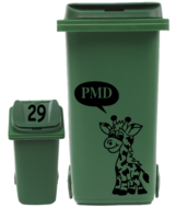 Sticker set container Giraf PMD tekstballon + huisnummer deksel | Rosami Decoratiestickers