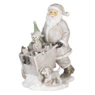 Decoratie kerstman met kar 12*8*15 cm Zilverkleurig | 6PR4728 | Clayre & Eef