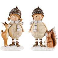 Set van decoratiebeelden kindje met rendier &amp; eekhoorn 18 x 11 x 6 cm| A215888 | Dekoratief Winterdecoratie