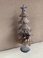 Kerstboom ijzer op voet met decoratie strik groene tak dennenappells en glitters 50 cm | JIF-45341|La Galleria