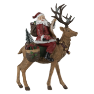Decoratie kerstman op rendier 23*11*30 cm Multi | 6PR4760 | Clayre &amp; Eef