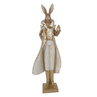 Clayre &amp; Eef | Decoratie Beeld Konijn Goudkleurig, Wit 11x8x33 cm | 6PR3602