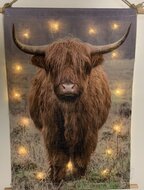 Wandkaart Schotse Hooglander led verlichting timer maat XL 135 x 100 cm Wanddoek wandkleed canvasdoek | 65546 | Home Sweet Home