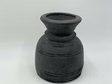 Nepalese decoratieve pot maat M grijs / zwart 18 x 14,5 cm aardewerk | 42646 | Home Sweet Home | Stoer &amp; Sober Woonstijl