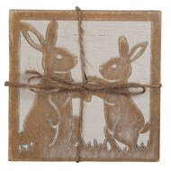 Clayre &amp; Eef | Onderzetters voor Glazen Set van 4 Bruin 10x10 cm | 6H2071