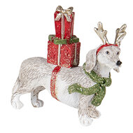 Clayre &amp; Eef | Kerstdecoratie Beeld Hond Rood, Wit 9x3x8 cm | 6PR4603