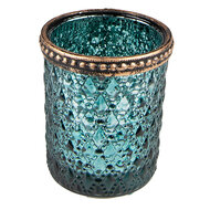 Clayre &amp; Eef | Glazen Theelichthouder Turquoise &oslash; 6*6 cm | 6GL3999