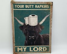 Tekstbord Your butt napkins my lord schotse hooglander toiletpapier groen creme 40 x 30 | 6098356 | Stoer & Sober Woonstijl
