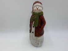 Sneeuwpop hout rood wit groen decoratie beeld 30 cm sjaal | US1160130B | Home Sweet Home