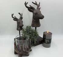Windlicht waxinelichthouder gewei bruin glas polyresin 13 x 12 cm| 785894 | Home Sweet Home | Stoer &amp; Sober Woonstijl