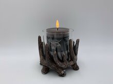 Windlicht waxinelichthouder gewei bruin glas polyresin 13 x 12 cm| 785894 | Home Sweet Home | Stoer &amp; Sober Woonstijl
