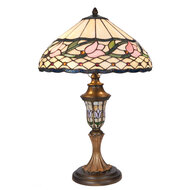 Clayre &amp; Eef | Tiffany Tafellamp Beige, Roze &oslash; 40x60 cm E27/max 2x60W | 5LL-5774