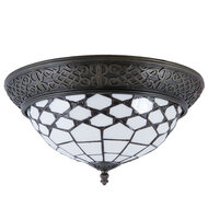 Clayre &amp; Eef | Plafondlamp Tiffany Wit, Bruin &oslash; 38x19 cm E14/max 2x40W | 5LL-5891