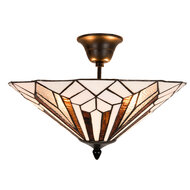 Clayre &amp; Eef | Plafondlamp Tiffany Wit, Bruin &oslash; 40x28 cm E14/max 2x40W | 5LL-5896