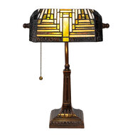 Clayre & Eef | Bureaulamp Bankierslamp Tiffany Creme 26x26x42 cm | 5LL-6088