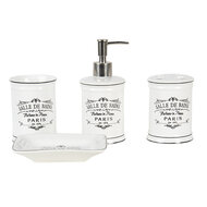 Clayre & Eef | Badkamerset Set van 4 Wit 15x11x3 cm/8x8x19 cm/8x8x13 cm/8x8x12 cm | 64776