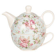 Clayre & Eef | Tea for One Blauw, Roze 16x10x14 cm / 400 ml / 250 ml | 6CE1075