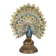 Clayre & Eef | Decoratie Beeld Pauw Blauw, Goud 22x12x30 cm | 6PR3013