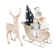 Clayre &amp; Eef | Kerstdecoratie Beeld Slee Beige Groen LED 36x10x26 cm / 2xAAA | 6PR3779