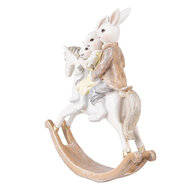 Clayre &amp; Eef | Decoratie konijnen op hobbelpaard Wit Bruin 19x6x20 cm | 6PR3855