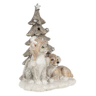 Clayre &amp; Eef | Kerstdecoratie Beeld Honden en kat Wit, Grijs LED 11x9x15 cm | 6PR4628