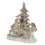 Clayre &amp; Eef | Kerstdecoratie Beeld Honden Grijs, Beige 16x8x15 cm LED | 6PR4630