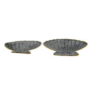 Clayre &amp; Eef | Serveerschalen Set van 2 Schelp Grijs (2) 30x24x6 / 26x20x5 cm | 6Y4657