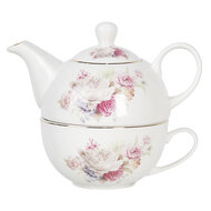 Clayre & Eef | Tea for One Wit, Roze 17x11x14 cm / 400 ml / 250 ml | FROTEFO