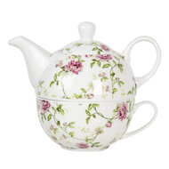 Clayre & Eef | Tea for One Wit, Roze 17x11x14 cm / 400 ml / 250 ml | ROTEFO
