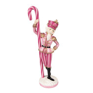 Clayre &amp; Eef | Kerstdecoratie Notenkraker Roze, Wit 9x6x23 cm | 6PR3901